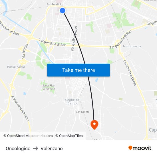 Oncologico to Valenzano map