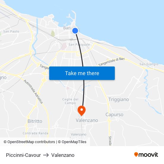 Piccinni-Cavour to Valenzano map