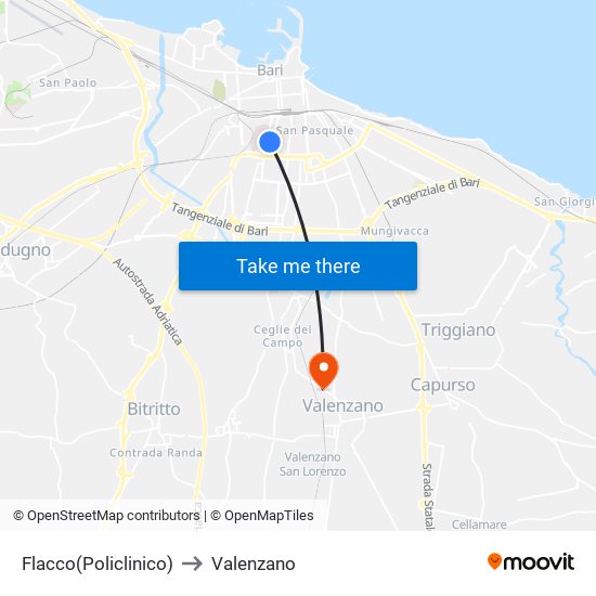 Flacco(Policlinico) to Valenzano map