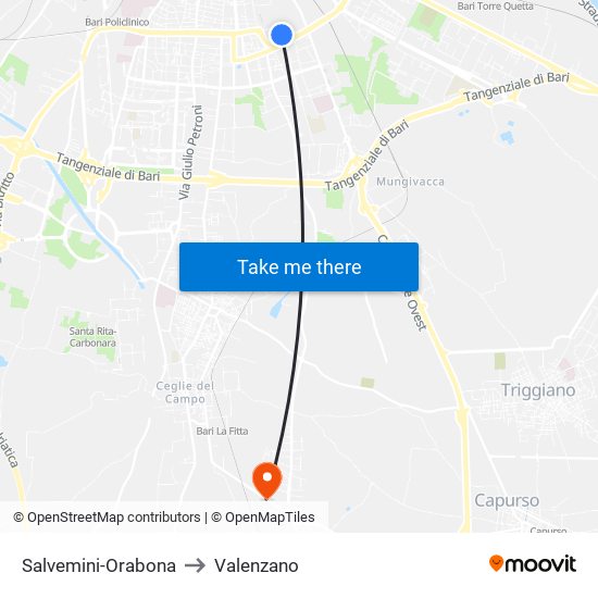 Salvemini-Orabona to Valenzano map