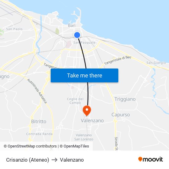 Crisanzio (Ateneo) to Valenzano map