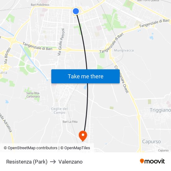 Resistenza (Park) to Valenzano map