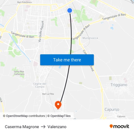 Caserma Magrone to Valenzano map