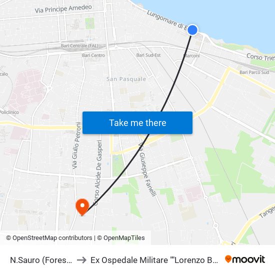 N.Sauro (Forestale) to Ex Ospedale Militare ""Lorenzo Bonomo"" map