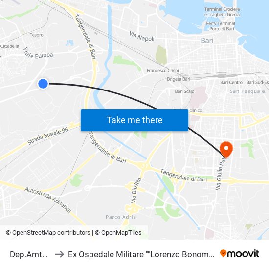 Dep.Amtab to Ex Ospedale Militare ""Lorenzo Bonomo"" map