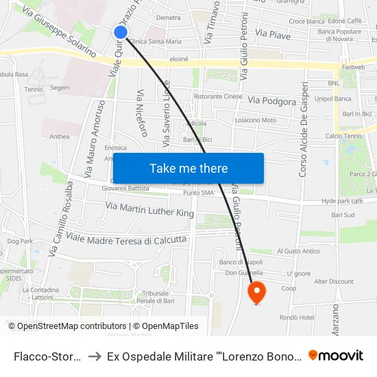 Flacco-Storelli to Ex Ospedale Militare ""Lorenzo Bonomo"" map