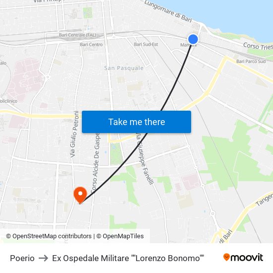 Poerio to Ex Ospedale Militare ""Lorenzo Bonomo"" map