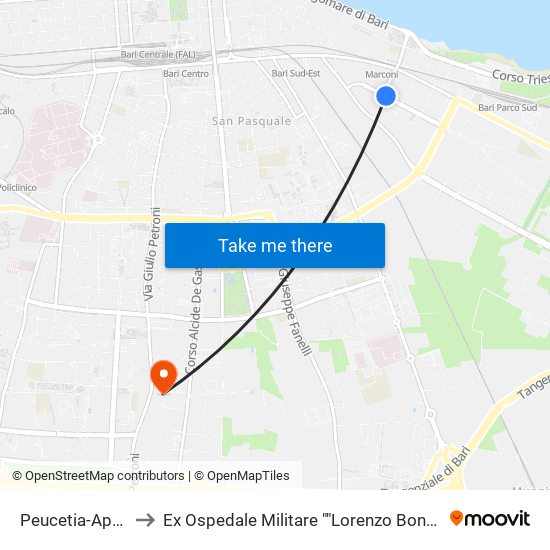 Peucetia-Apulia to Ex Ospedale Militare ""Lorenzo Bonomo"" map