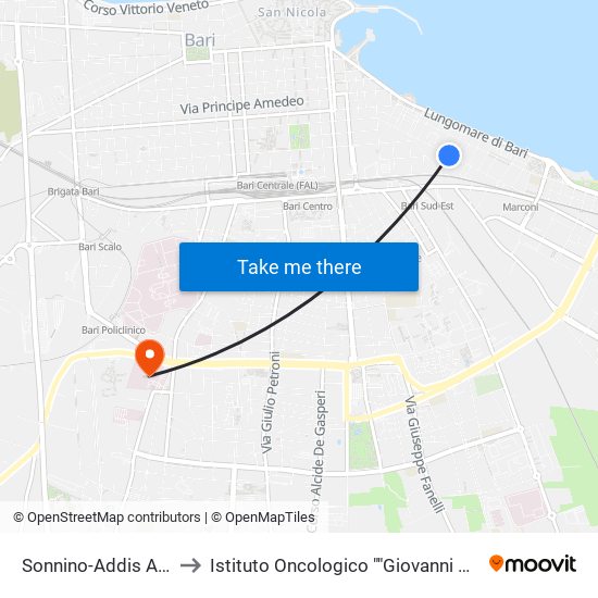 Sonnino-Addis Abeba to Istituto Oncologico ""Giovanni Paolo Ii"" map