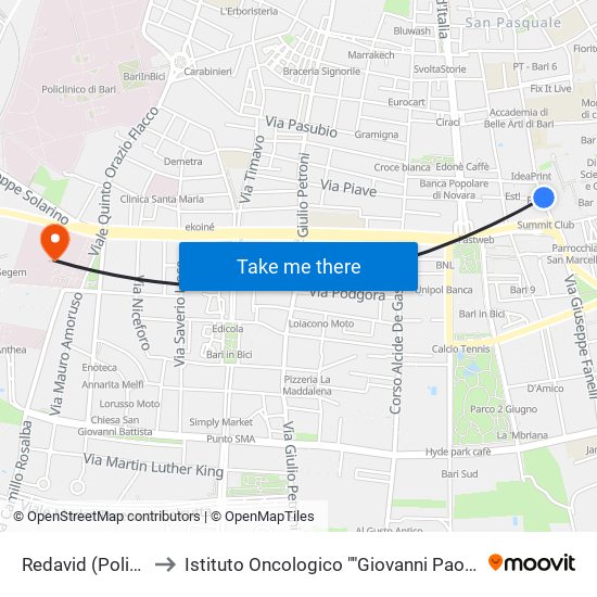 Redavid (Poliba) to Istituto Oncologico ""Giovanni Paolo Ii"" map