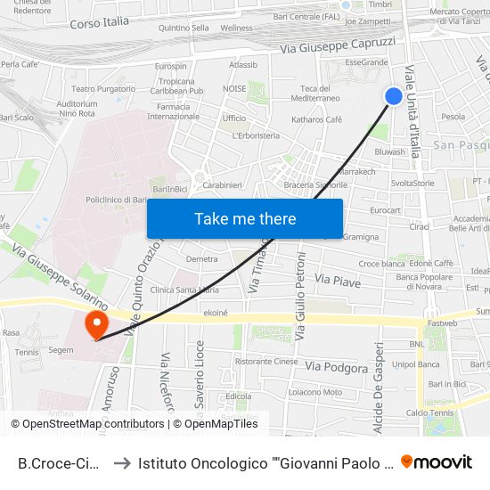 B.Croce-Ciaia to Istituto Oncologico ""Giovanni Paolo Ii"" map