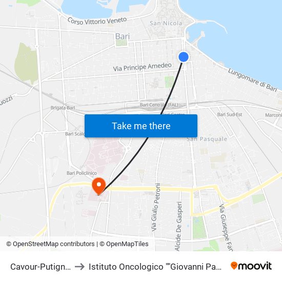 Cavour-Putignani to Istituto Oncologico ""Giovanni Paolo Ii"" map