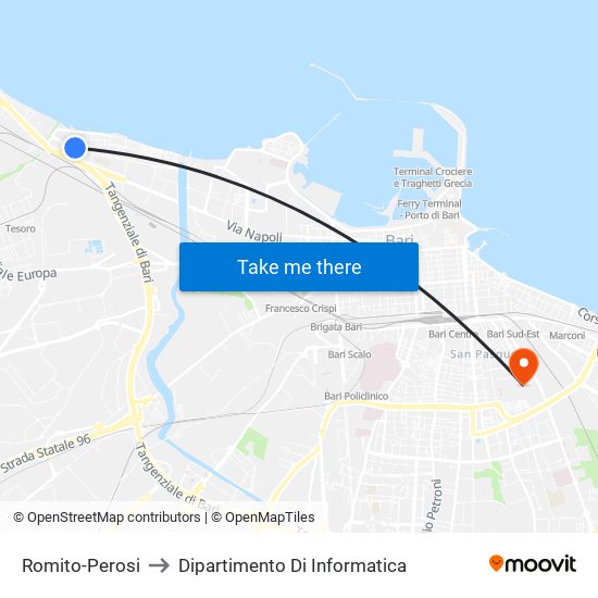 Romito-Perosi to Dipartimento Di Informatica map