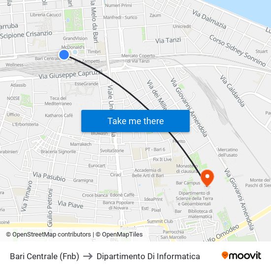 Bari Centrale (Fnb) to Dipartimento Di Informatica map