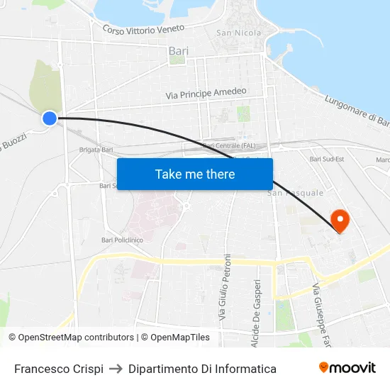 Francesco Crispi to Computer Science Department map