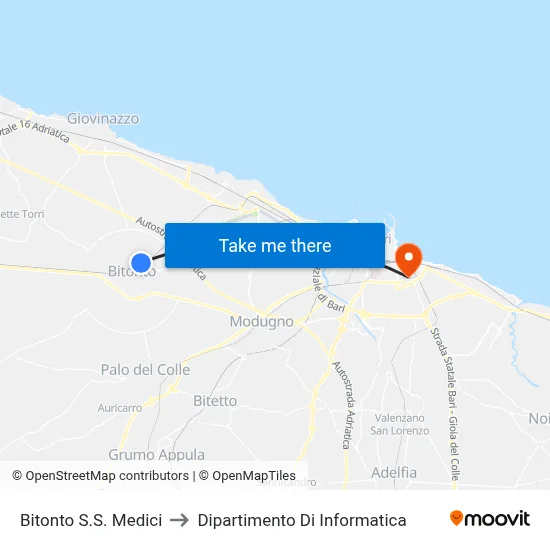 Bitonto Saints Medici to Computer Science Department map