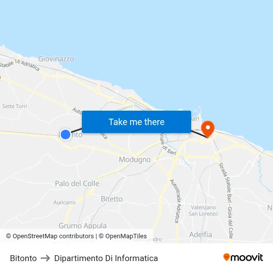 Bitonto to Computer Science Department map