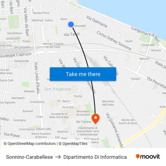 Sonnino-Carabellese to Dipartimento Di Informatica map