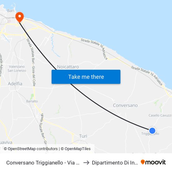 Conversano Triggianello - Via Dei Longobardi to Dipartimento Di Informatica map