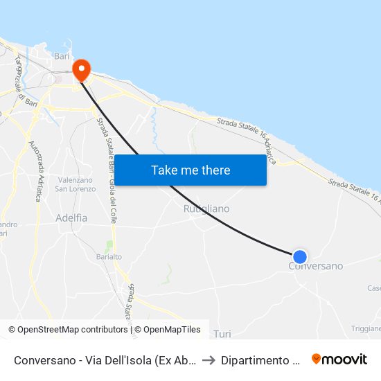 Conversano - Via Dell'Isola (Ex Abbazia Di S Maria Dell'Isola) to Dipartimento Di Informatica map