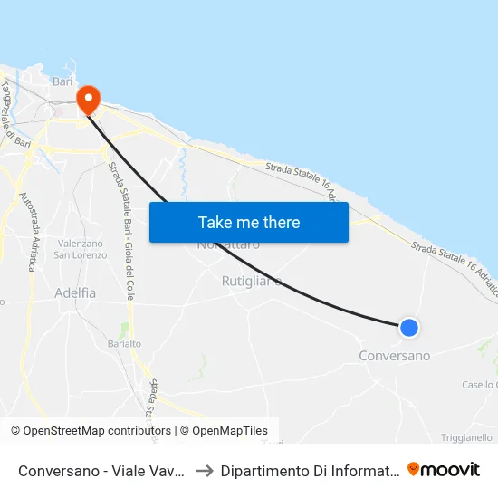 Conversano - Viale Vavalle to Dipartimento Di Informatica map