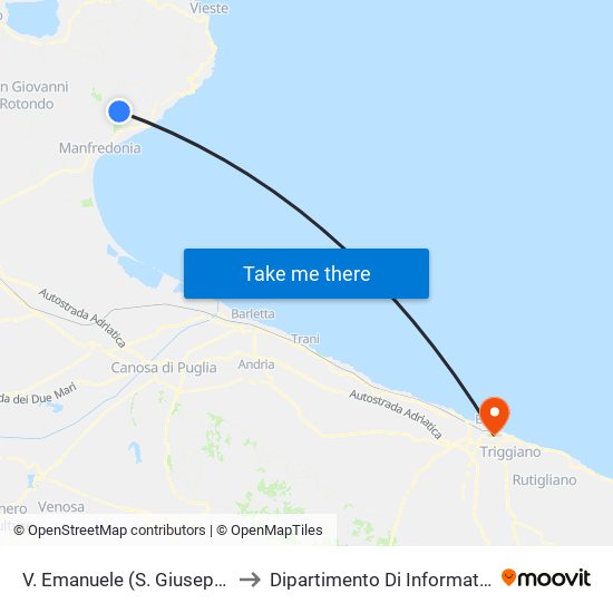 V. Emanuele (S. Giuseppe) to Dipartimento Di Informatica map