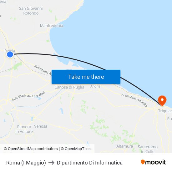 Roma (I Maggio) to Dipartimento Di Informatica map