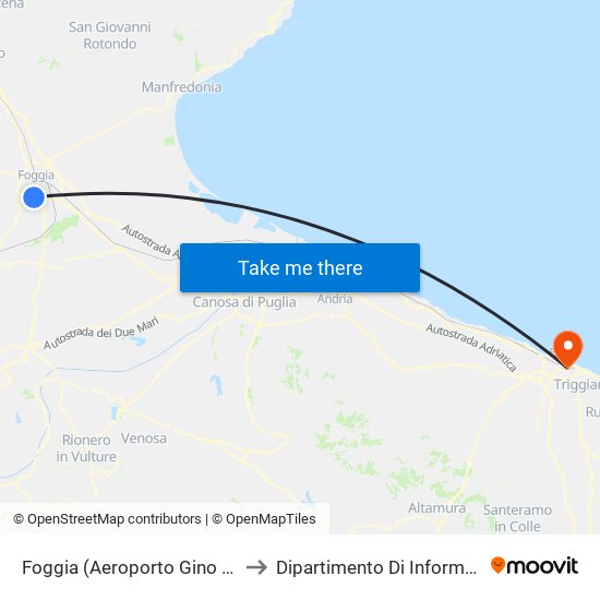 Foggia (Aeroporto Gino Lisa) to Dipartimento Di Informatica map