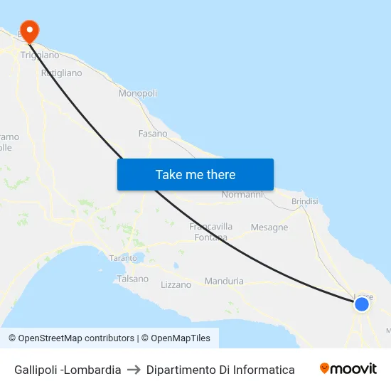 Gallipoli-Lombardia to Computer Science Department map
