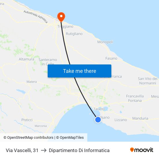 Via Vascelli, 31 to Dipartimento Di Informatica map