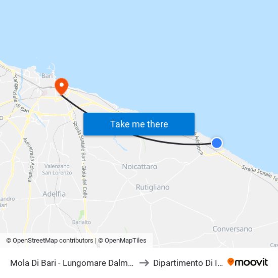 Mola Di Bari - Lungomare Dalmazia (Fermata Fse) to Dipartimento Di Informatica map