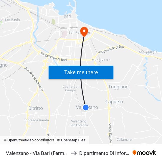 Valenzano - Via Bari (Fermata Fse) to Dipartimento Di Informatica map