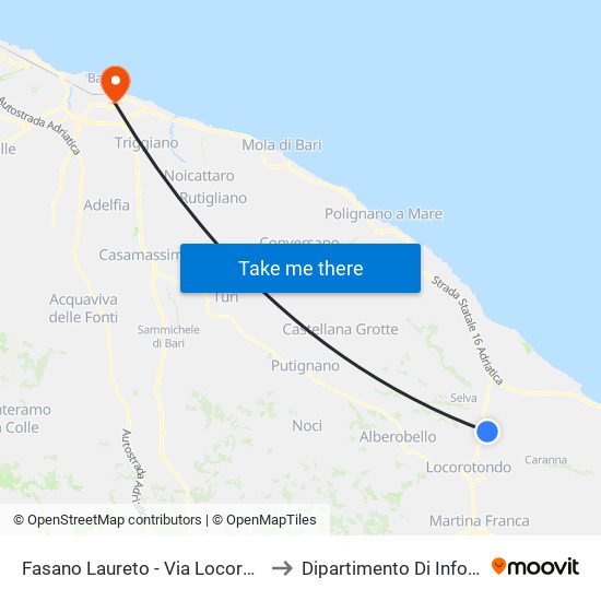 Fasano Laureto - Via Locorotondo 54 to Dipartimento Di Informatica map