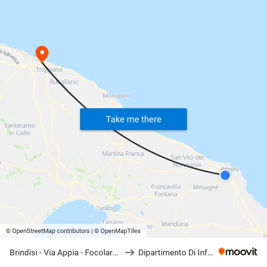 Brindisi - Via Appia - Focolare - Ospedale to Dipartimento Di Informatica map