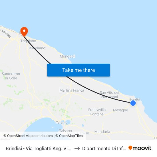 Brindisi - Via Togliatti Ang. Via Sant'Angelo to Dipartimento Di Informatica map