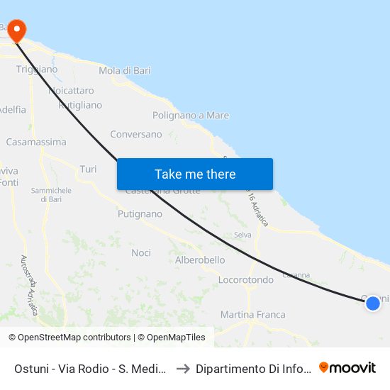 Ostuni - Via Rodio - S. Media Barnaba to Dipartimento Di Informatica map