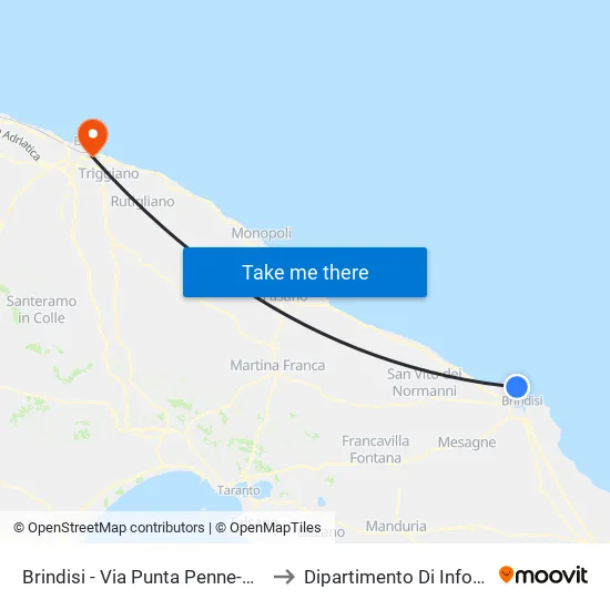 Brindisi - Viale Mennitti Dir. Porta Lecce to Dipartimento Di Informatica map