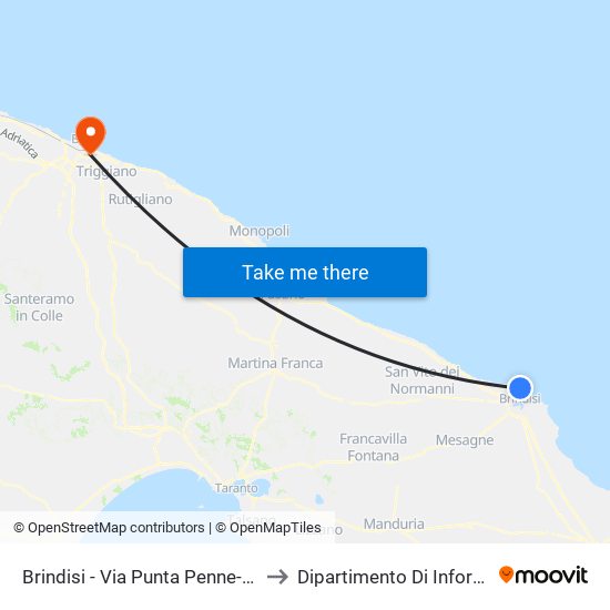 Brindisi - Via Adige - Civico 5 to Dipartimento Di Informatica map