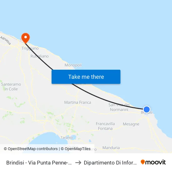 Brindisi - Via Adige - Civico 5 to Dipartimento Di Informatica map