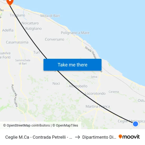 Ceglie - Petrelli District - SS 581 - Towards San Michele to Computer Science Department map