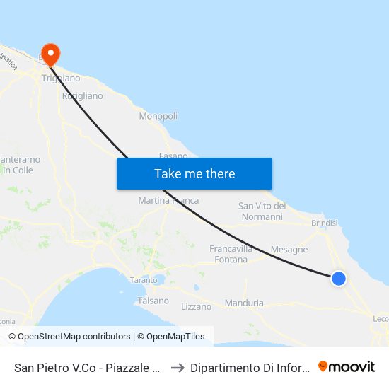 Lecce - Via Della Repubblica to Dipartimento Di Informatica map