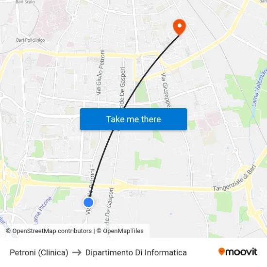 Petroni (Clinic) to Computer Science Department map
