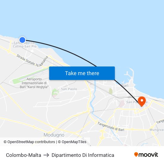 Colombo-Malta to Dipartimento Di Informatica map