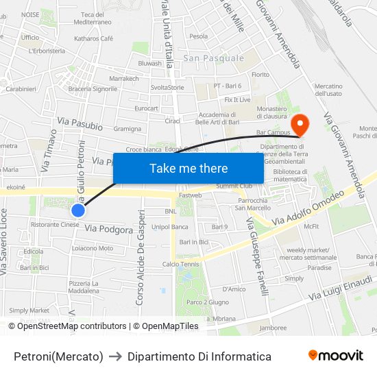 Petroni(Mercato) to Dipartimento Di Informatica map