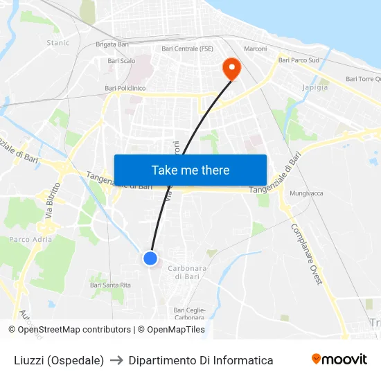 Liuzzi (Hospital) to Computer Science Department map