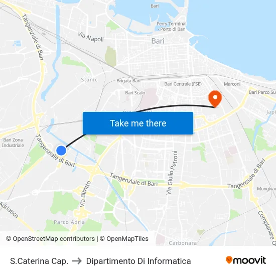 St. Caterina Terminal to Computer Science Department map