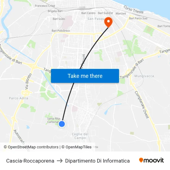 Cascia-Roccaporena to Computer Science Department map