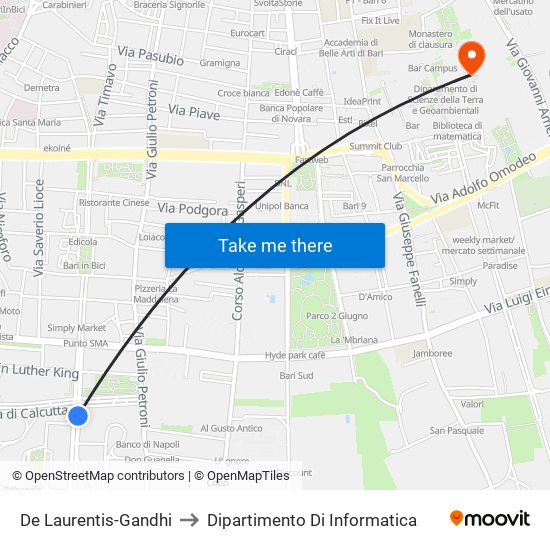 De Laurentis-Gandhi to Dipartimento Di Informatica map
