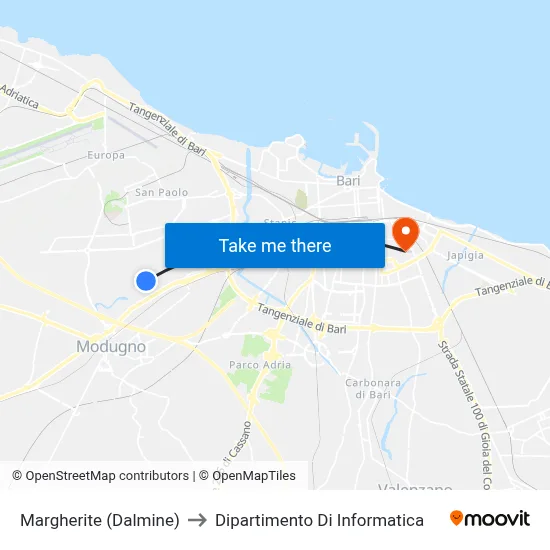 Margherite (Dalmine) to Computer Science Department map