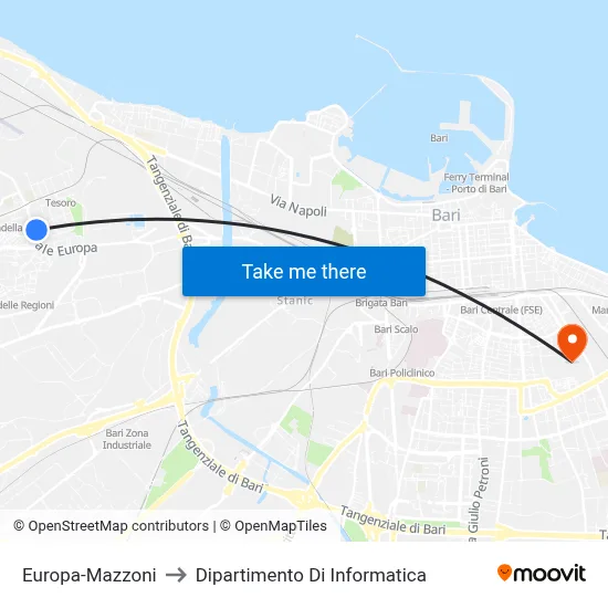 Europa-Mazzoni to Computer Science Department map